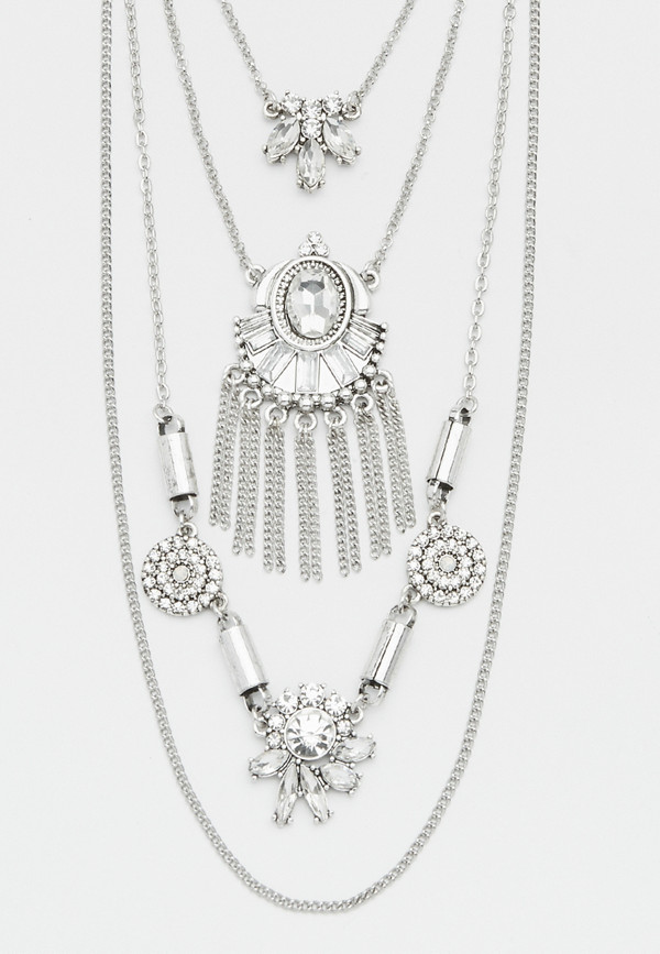 layered necklace with shimmering rhinestones | maurices