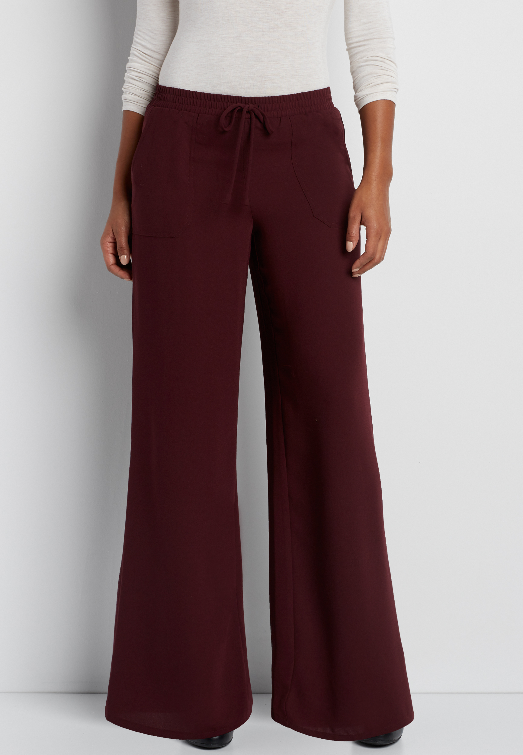 The Trixie High Waist Wide Leg Pants in Merlot