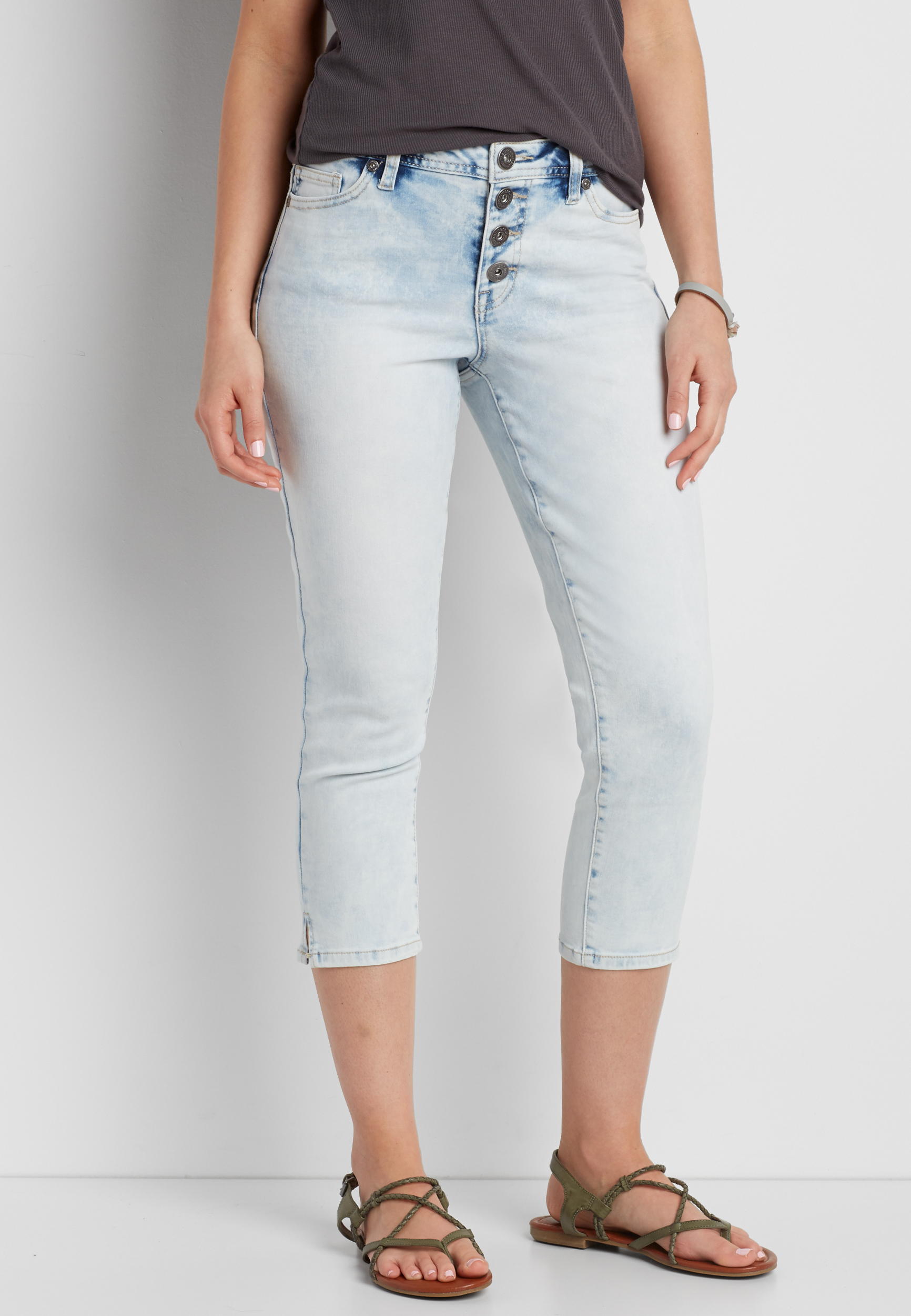 Ellie bleach wash capri with button closure maurices