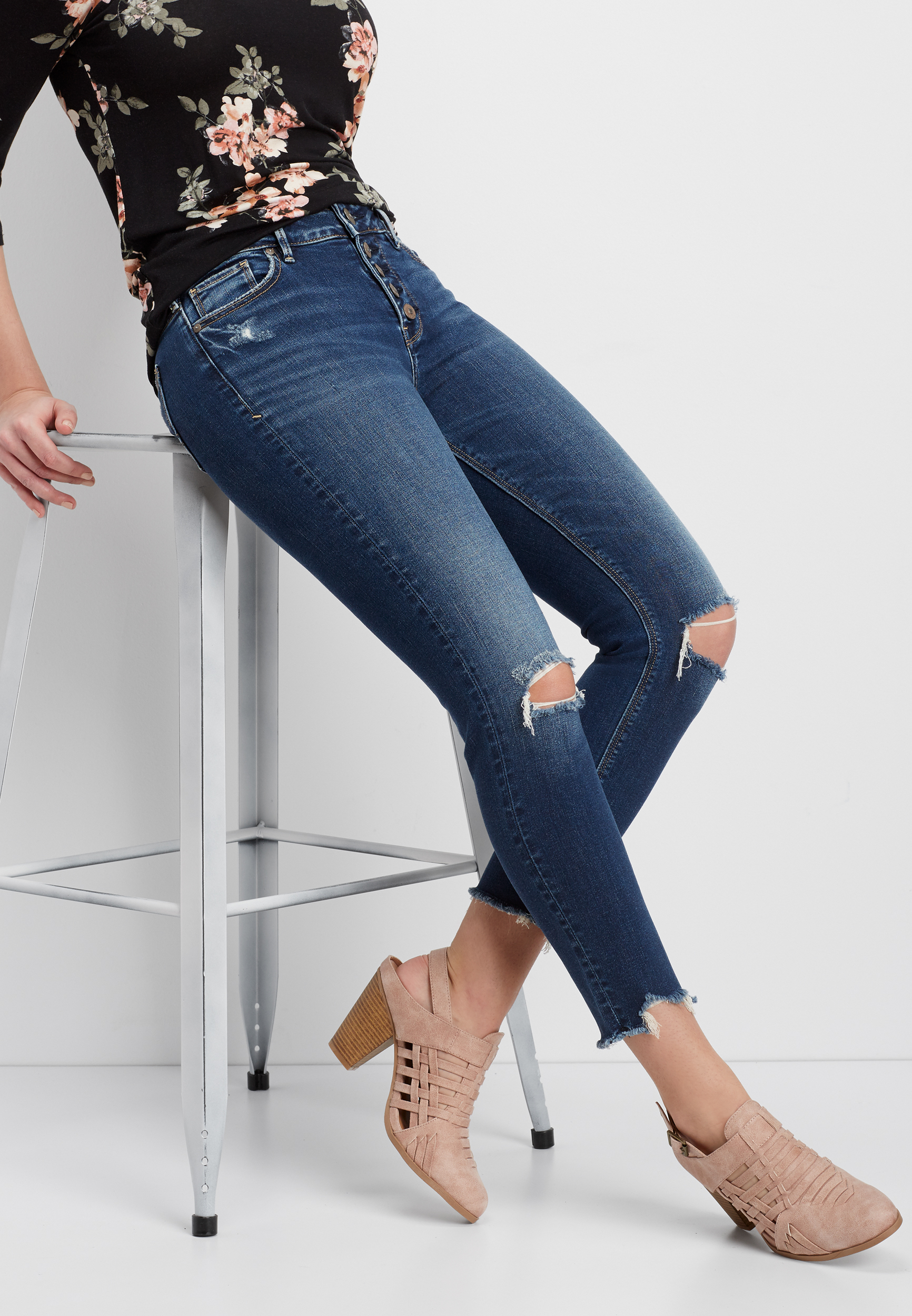 silver high rise jeans