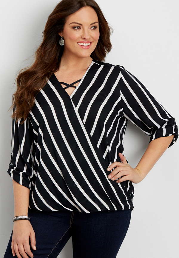 plus size striped wrap front top | maurices