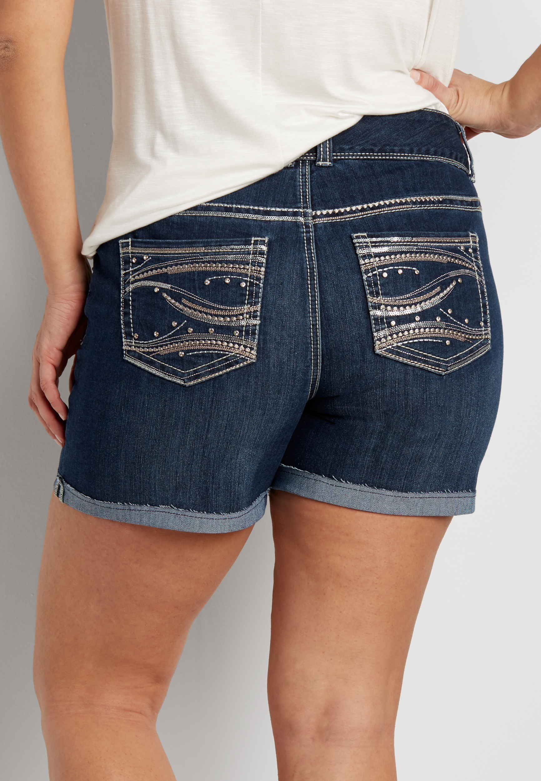 Ellie Plus Size Embellished Pocket Shorts With Cuffed Hem Maurices