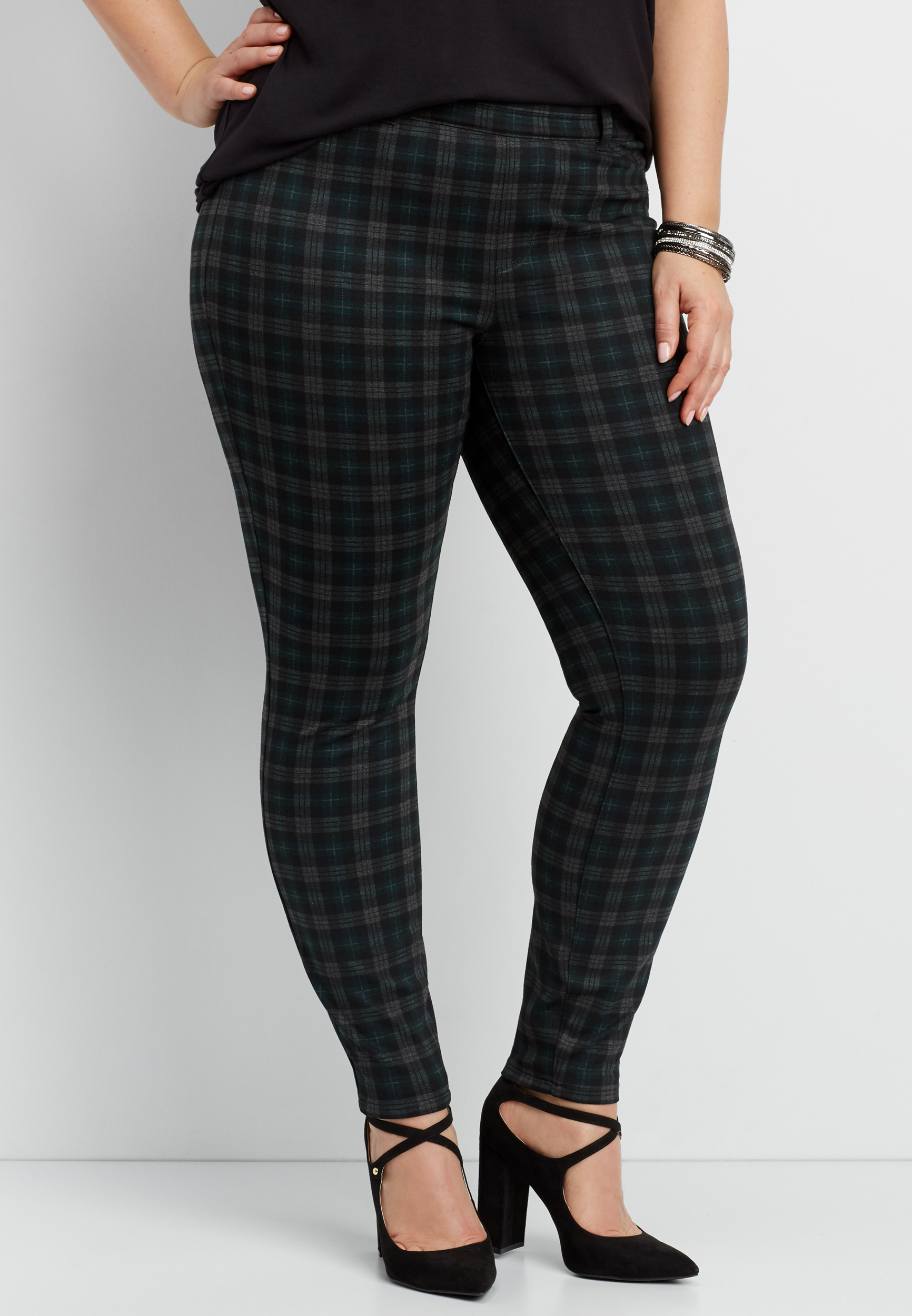 plus size plaid skinny pants