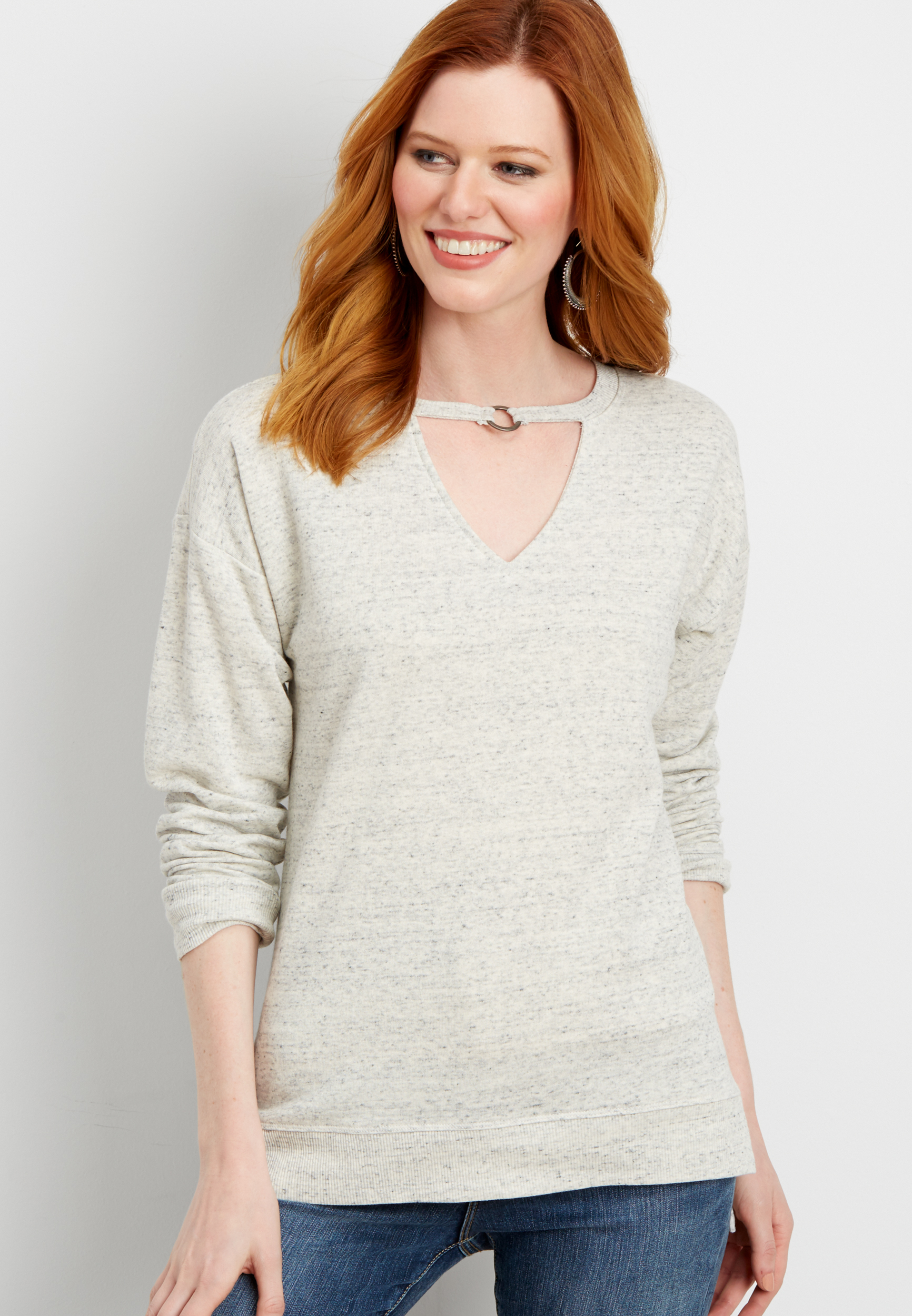 heathered sweatshirt with cut out neckline | maurices