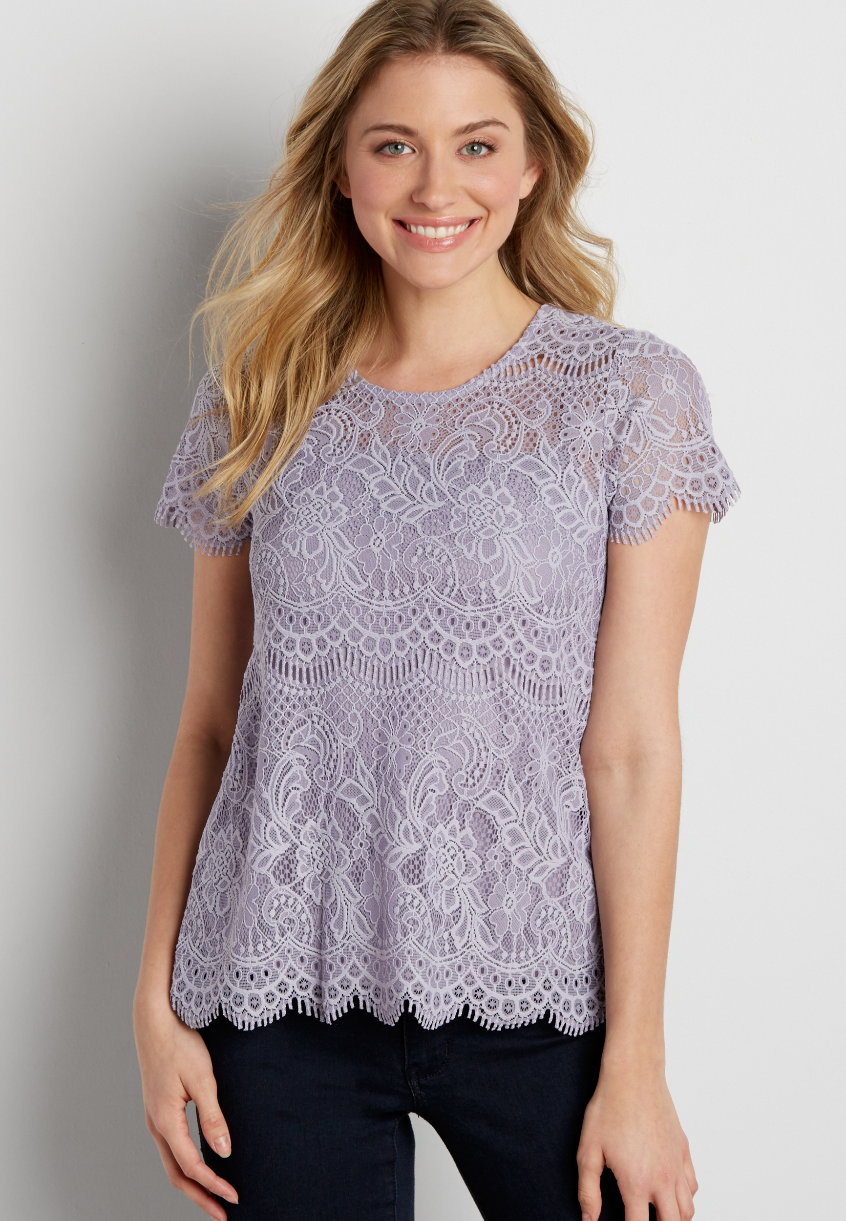 lace tee with scalloped hem | maurices