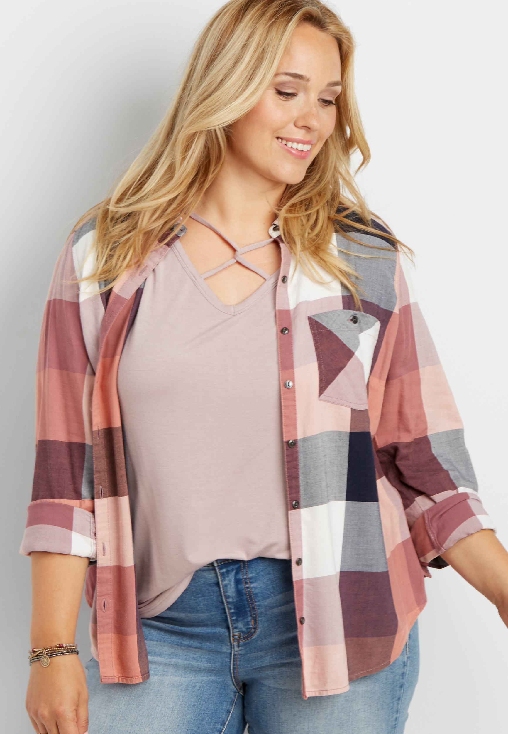 women's plus size buffalo plaid shirt