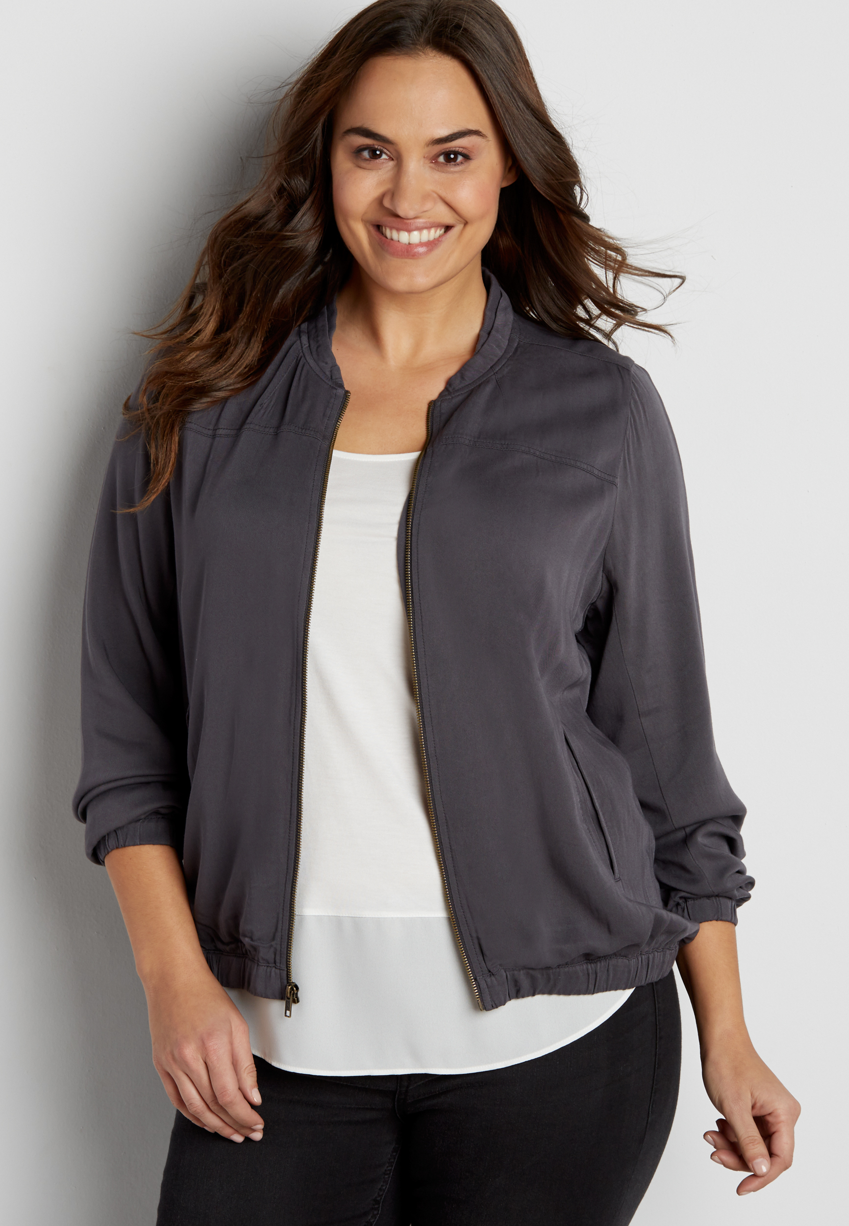 plus size drapey bomber jacket | maurices