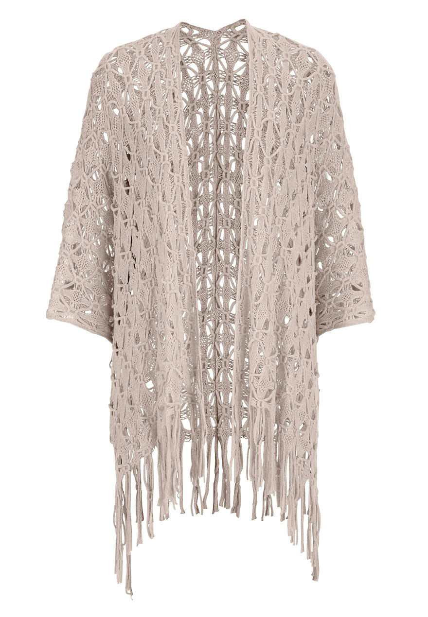 ruana wrap with open stitching and fringe in oatmeal | maurices