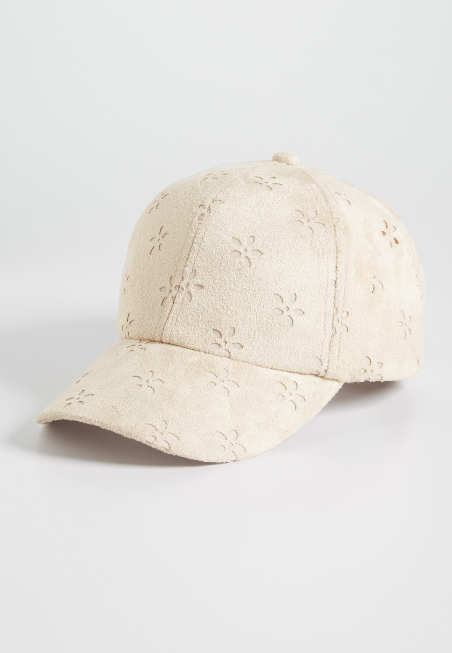 faux suede baseball hat with laser cut floral design | maurices