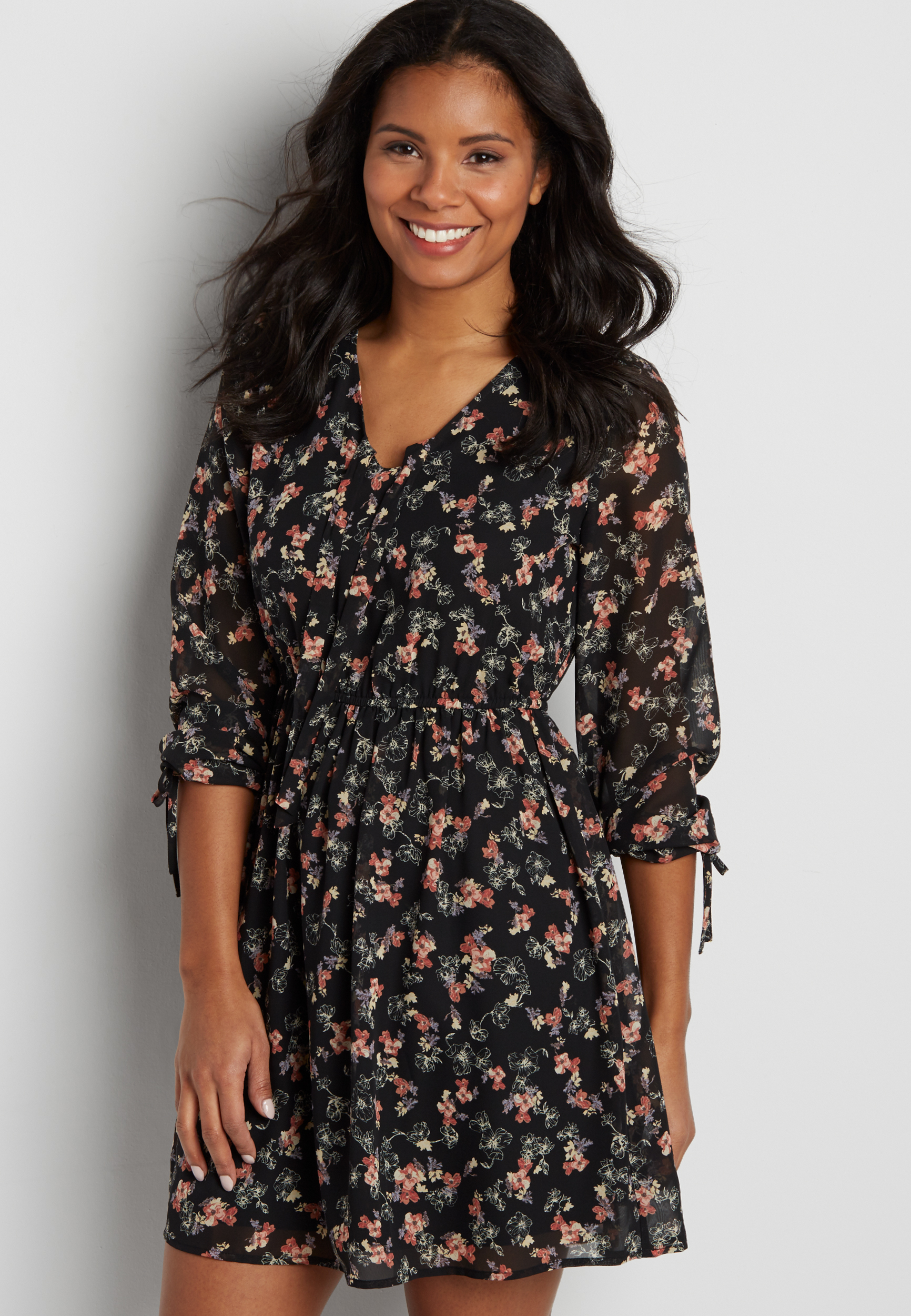chiffon peasant dress in floral print | maurices