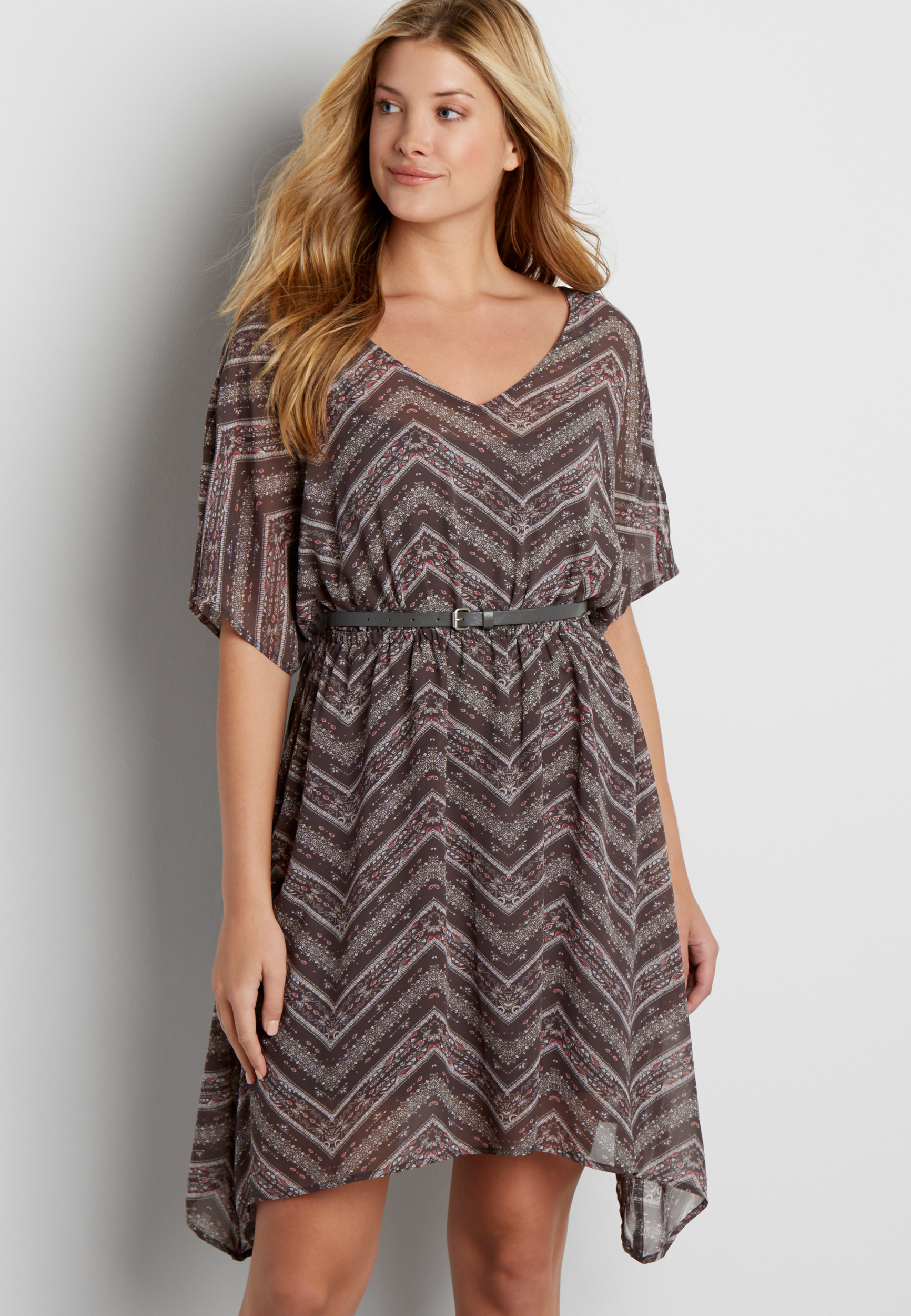 Mayoral Chevron Pattern Chiffon Dress in Black main image 1
