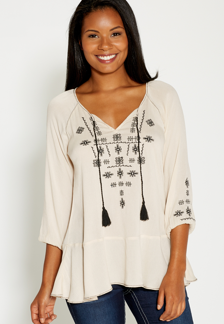 boho peasant top with embroidery maurices