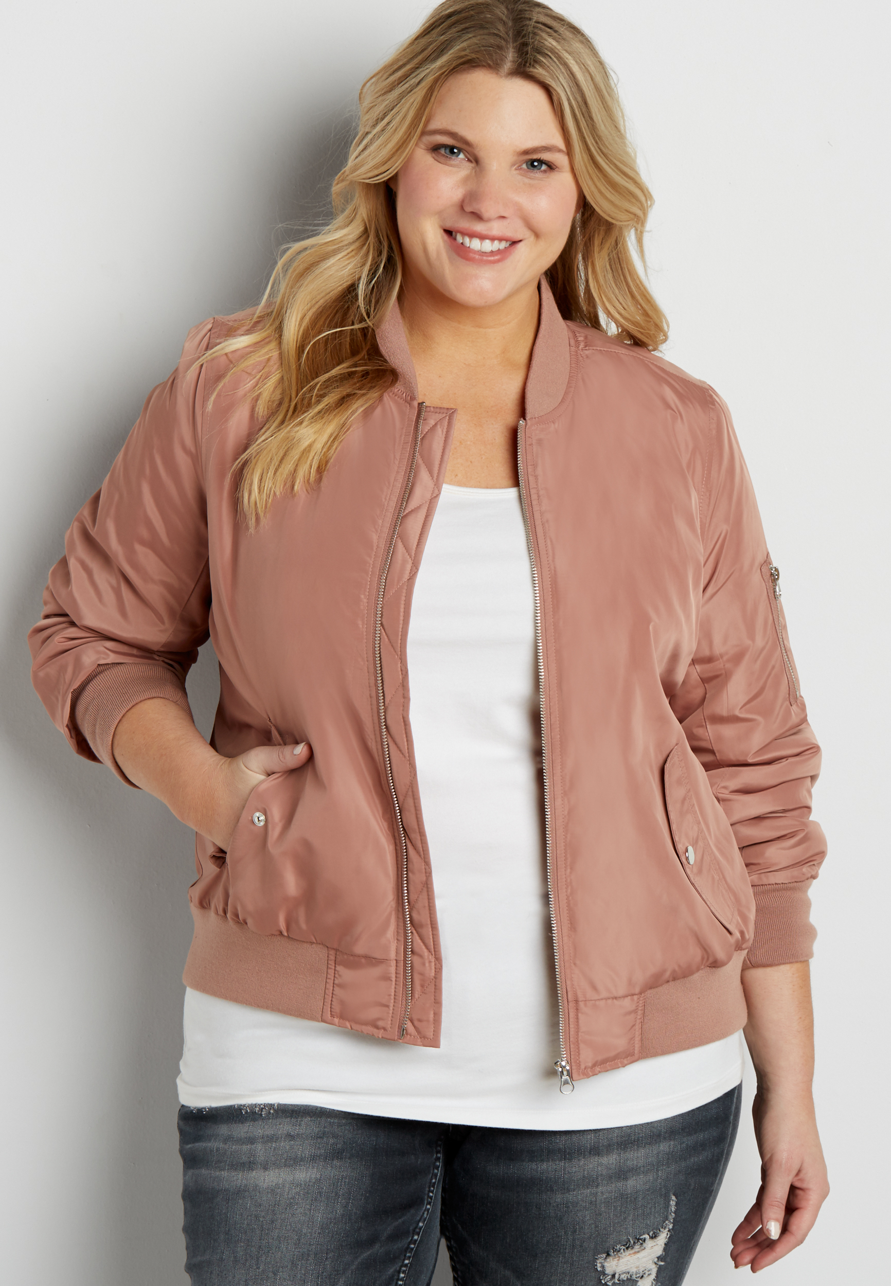 plus size satin bomber jacket maurices