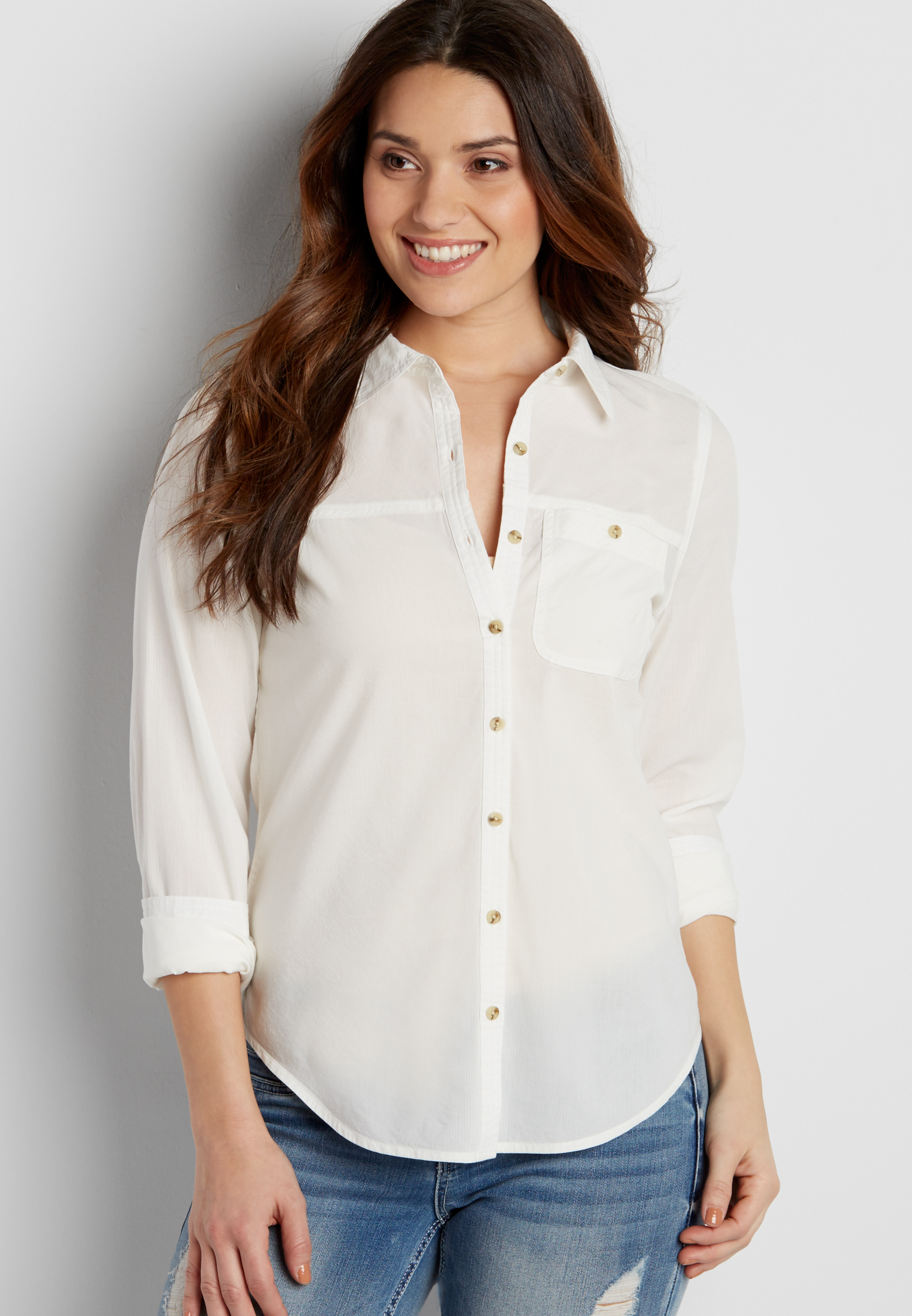 RTV - solid distressed button down shirt | maurices