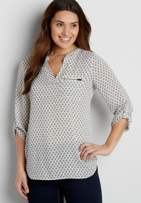 the perfect patterned blouse with zipper pocket | maurices