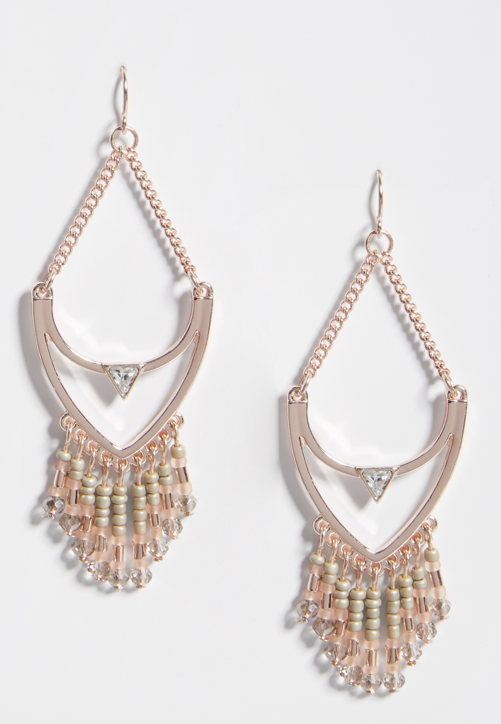 swing earrings with rhinestones and beaded fringe | maurices