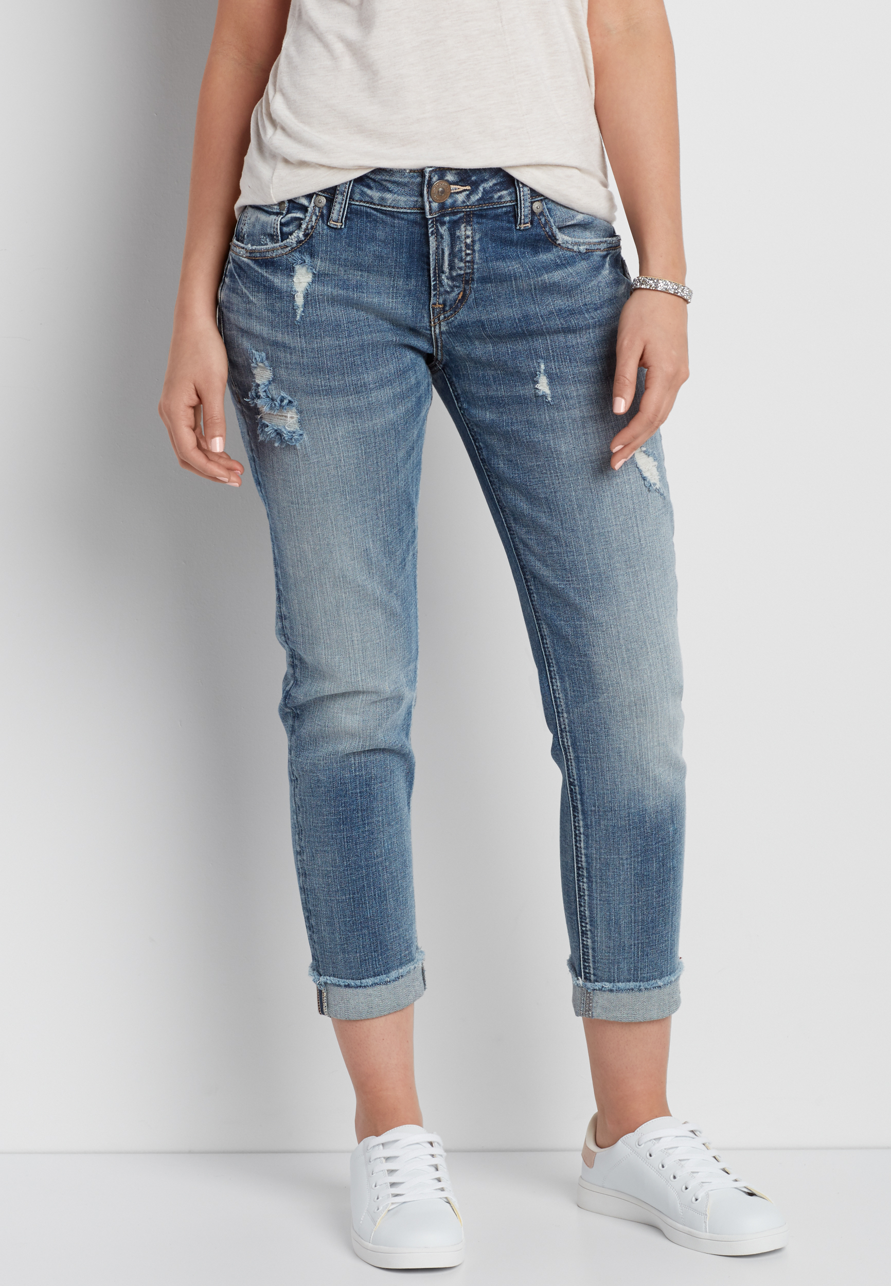 Silver Jeans Co.® Sam boyfriend jeans with destruction and frayed hem ...