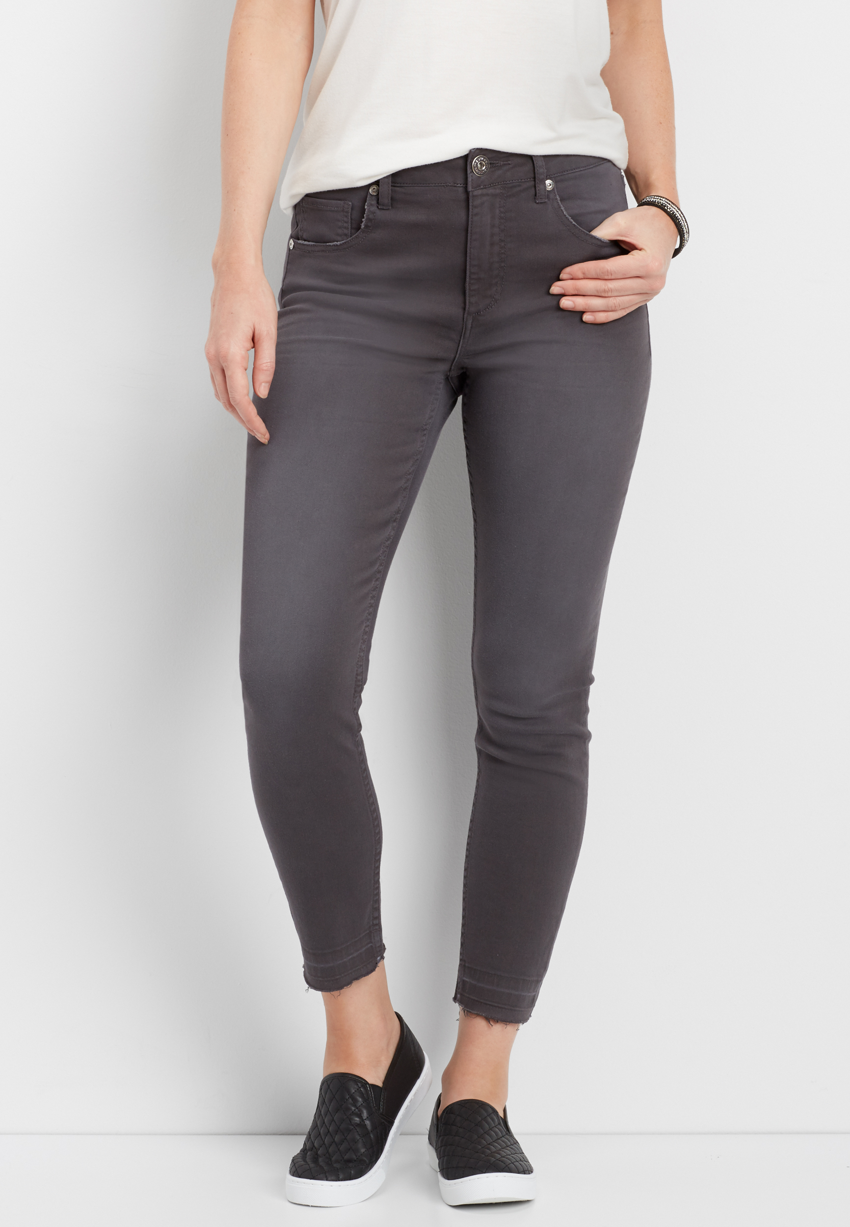 DenimFlex™ high rise cropped jegging in slate with released hem | maurices