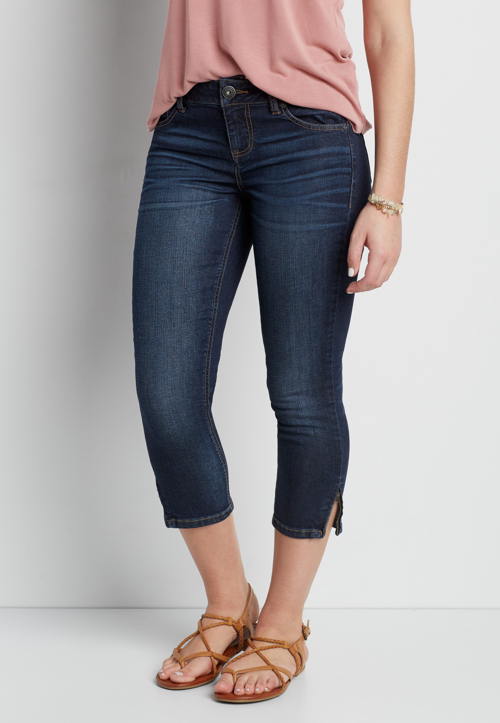 Ellie dark wash capri with zipper hems | maurices