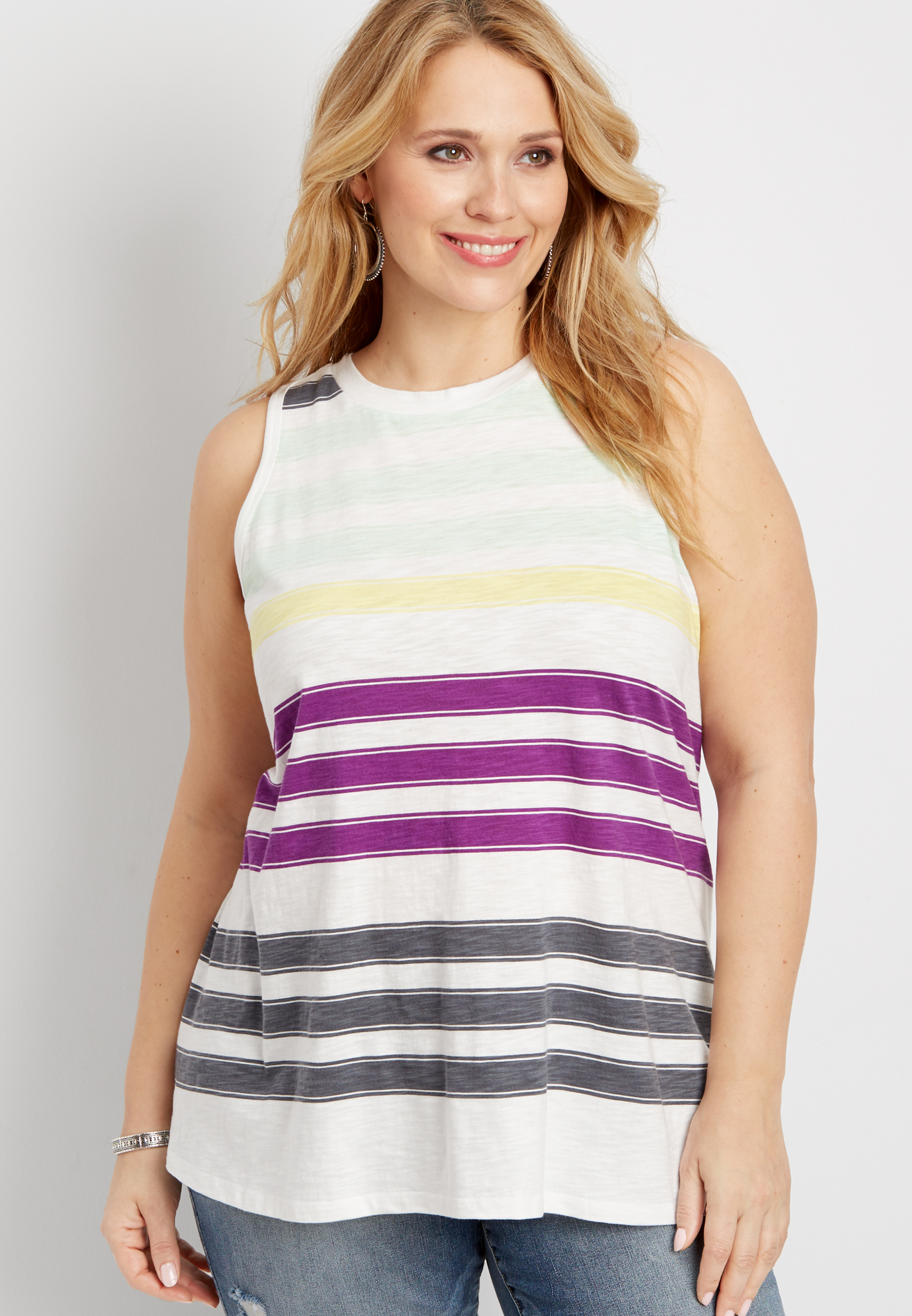 Plus Size 247 Striped High Neck Tank Maurices 8407