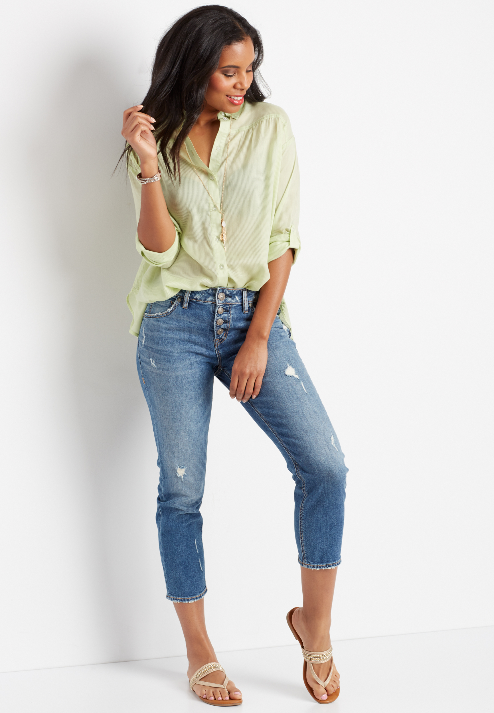 button fly cropped jeans