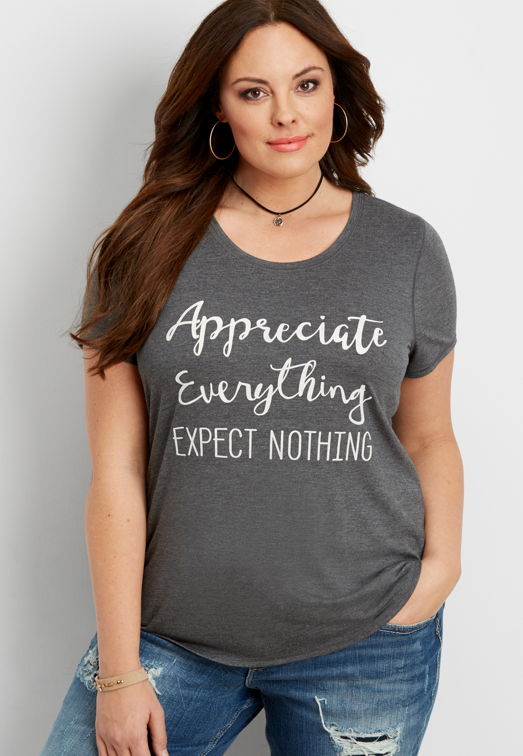 plus size heathered tee with appreciate everything graphic | maurices