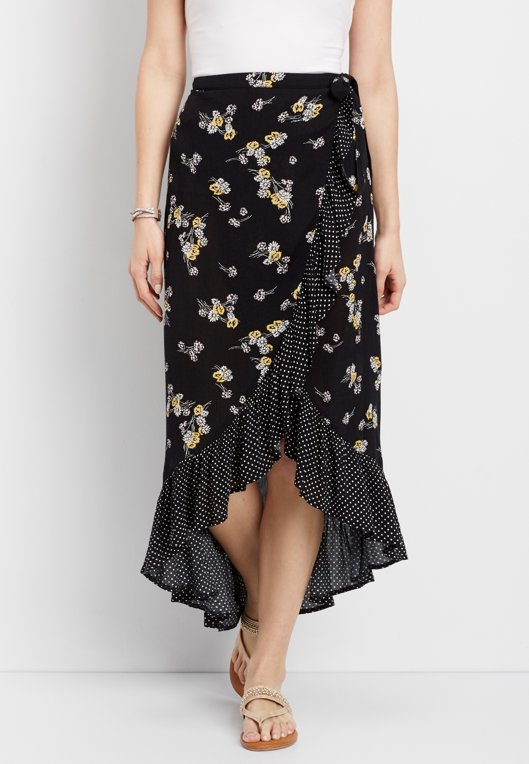 black and white patterned wrap maxi skirt maurices