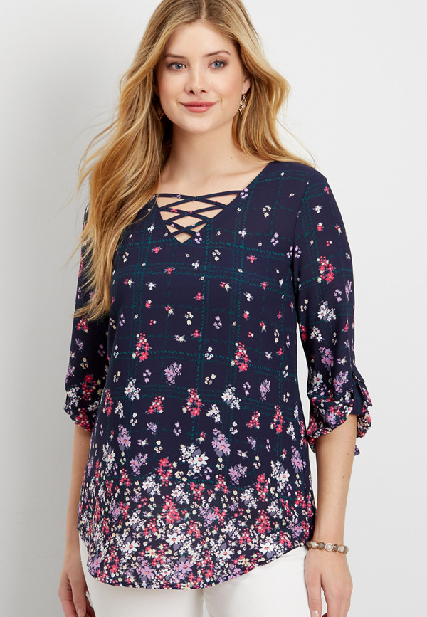 strappy neckline floral top | maurices