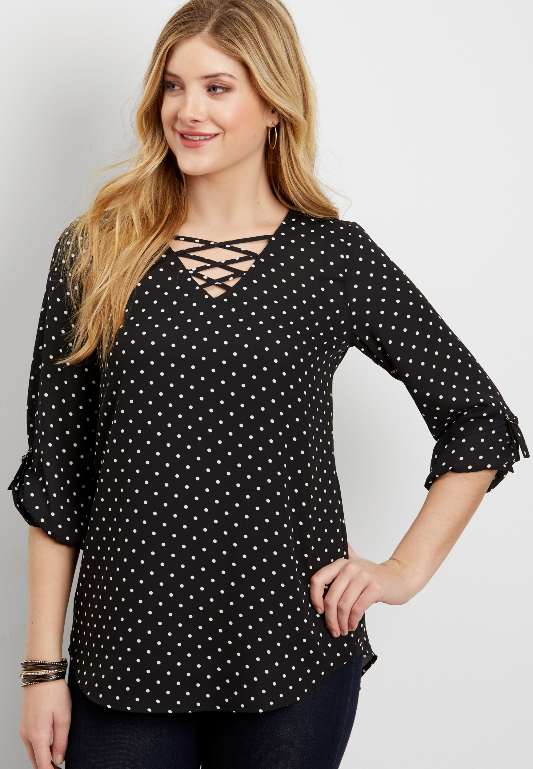 polka dot strappy neck blouse | maurices