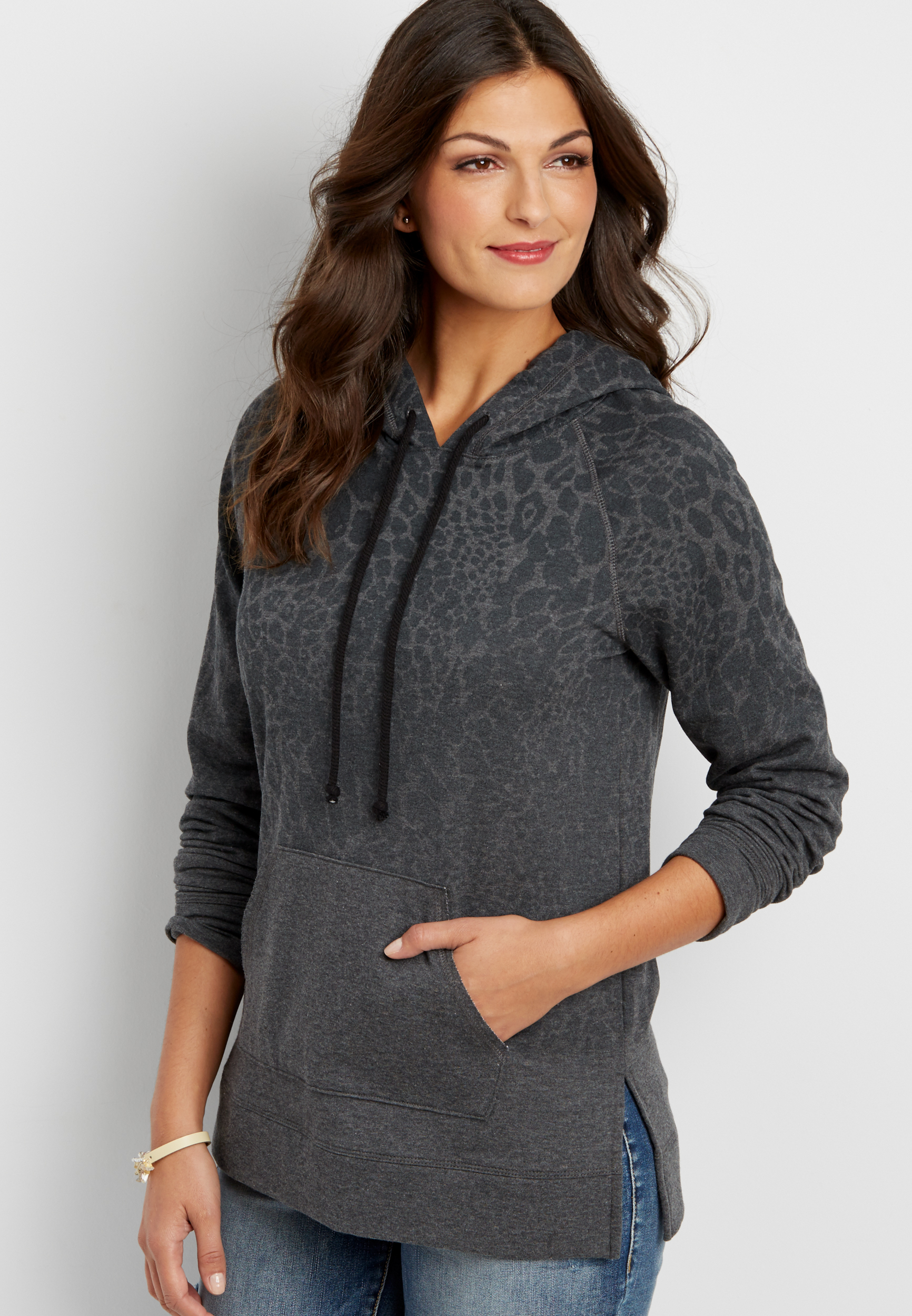 ombre animal print pullover hooded sweatshirt | maurices