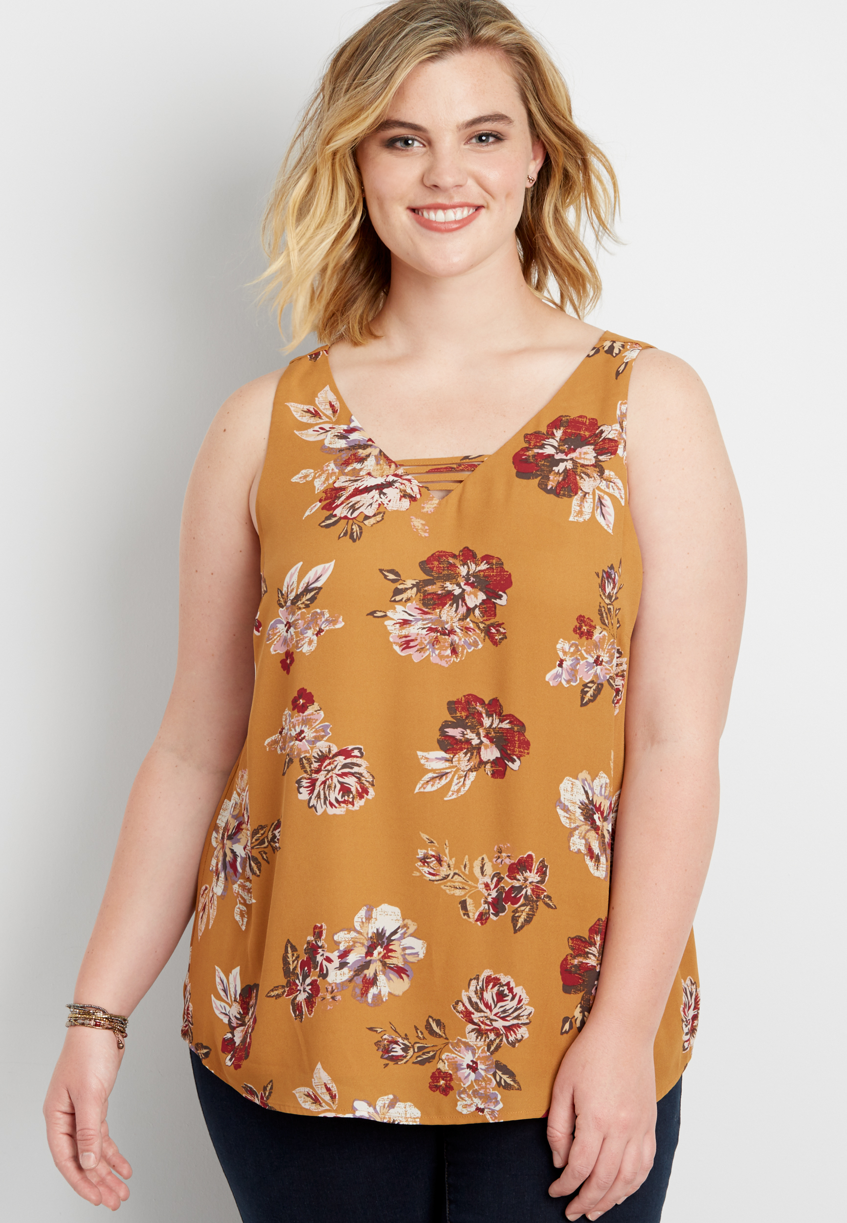 The Perfect Plus Size Sleeveless Blouse With Ladder Neckline In Floral Print Maurices