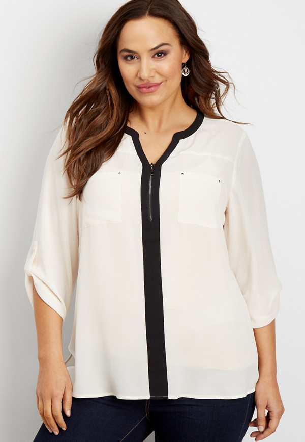 plus size perfect blouse with contrast trim | maurices