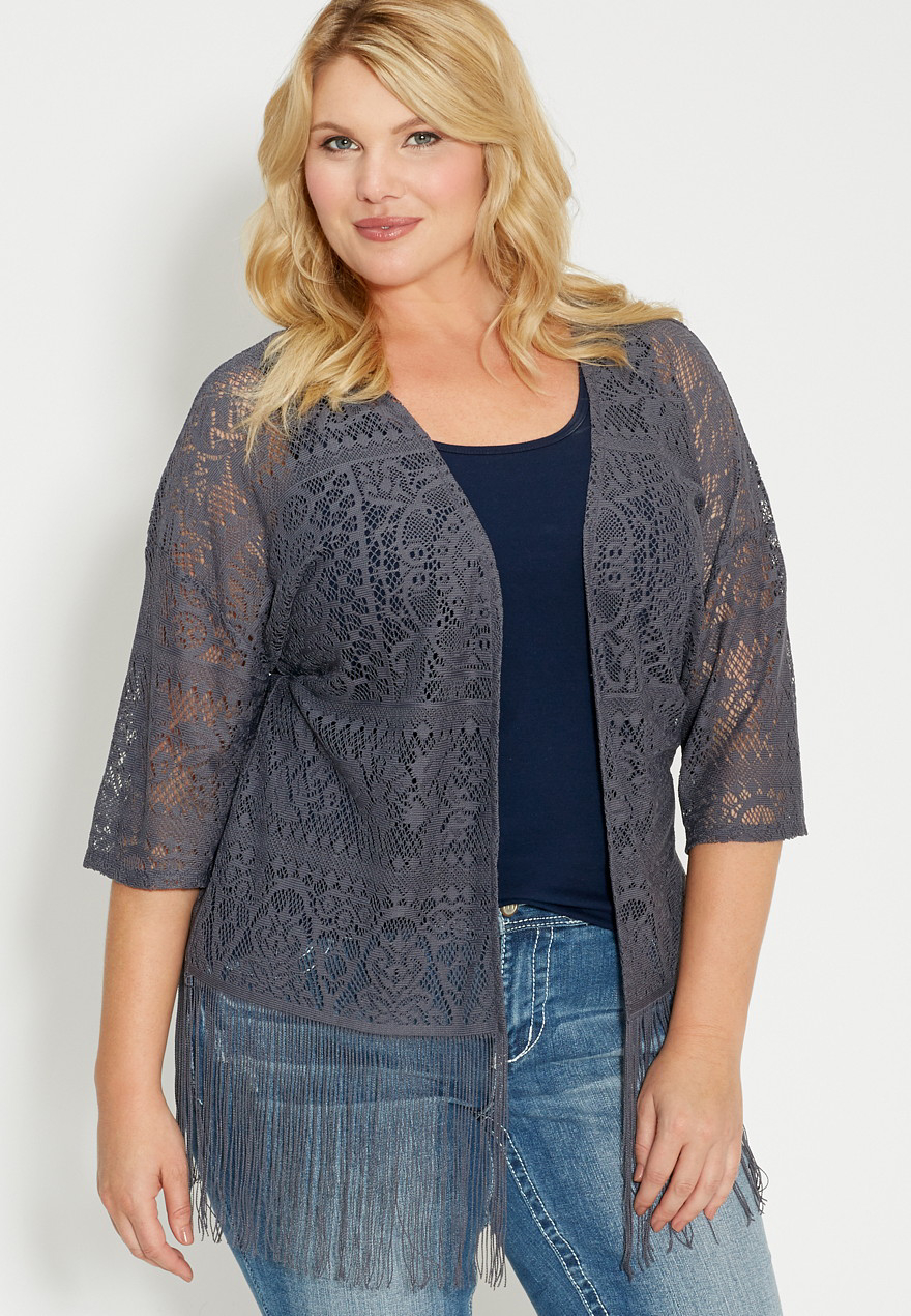 plus size lace cardigan with fringe | maurices