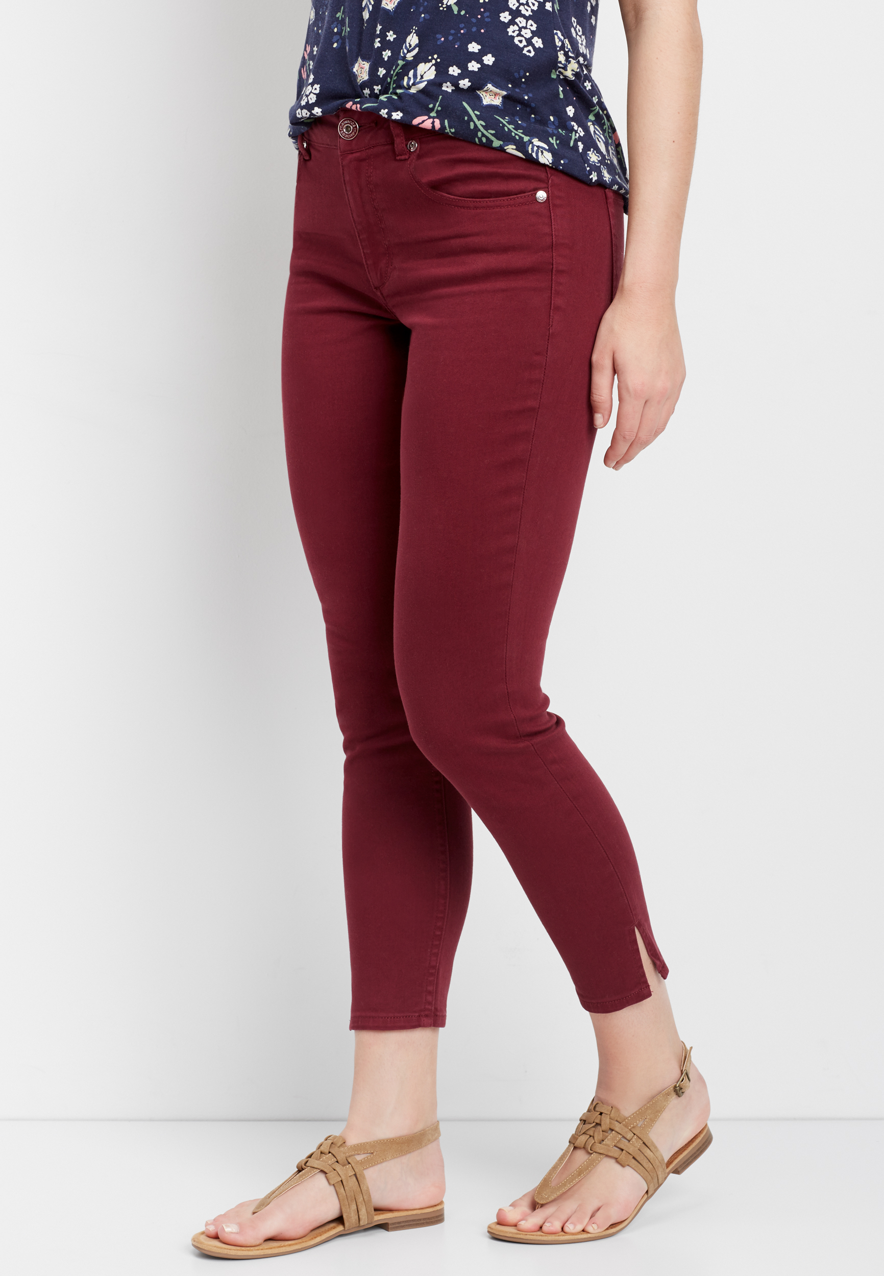 red cropped jeggings