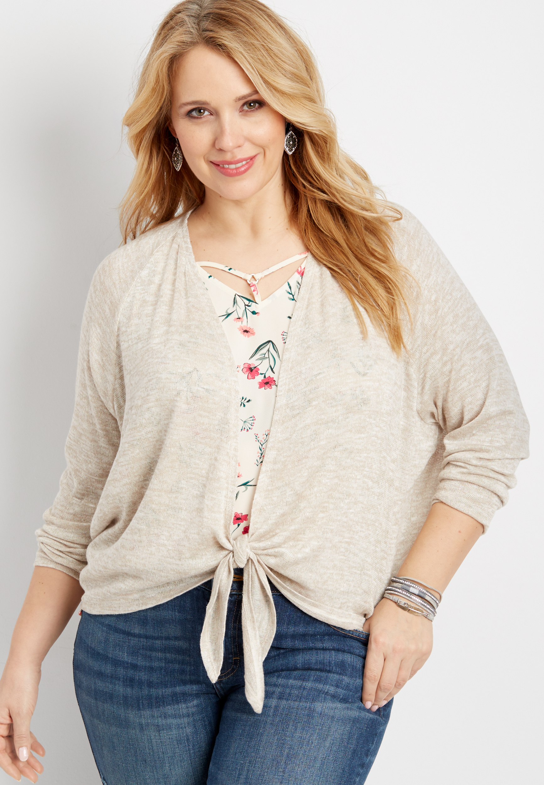 plus size tie front cardigan