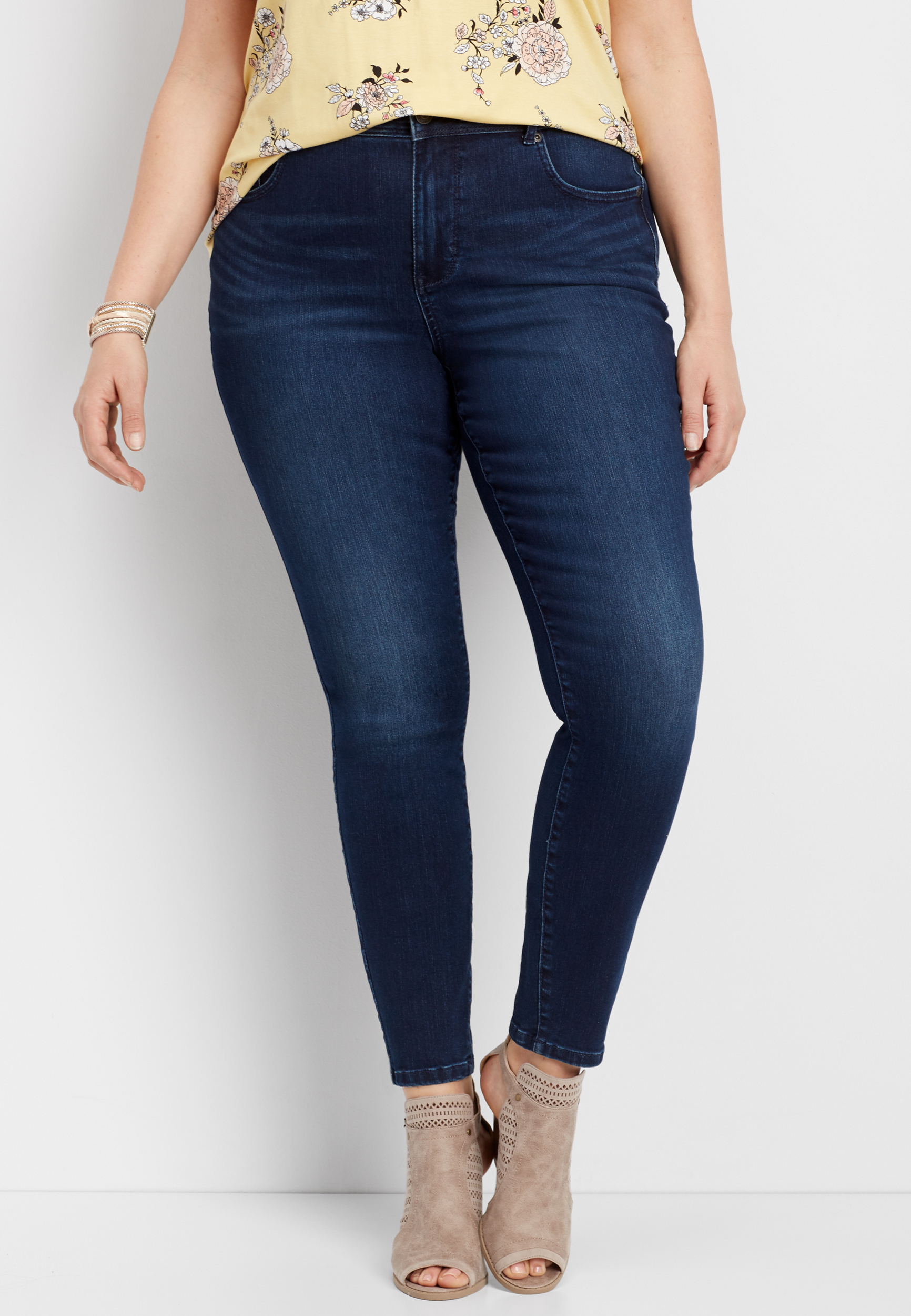 plus size soft stretch dark wash high rise skinny jean | maurices