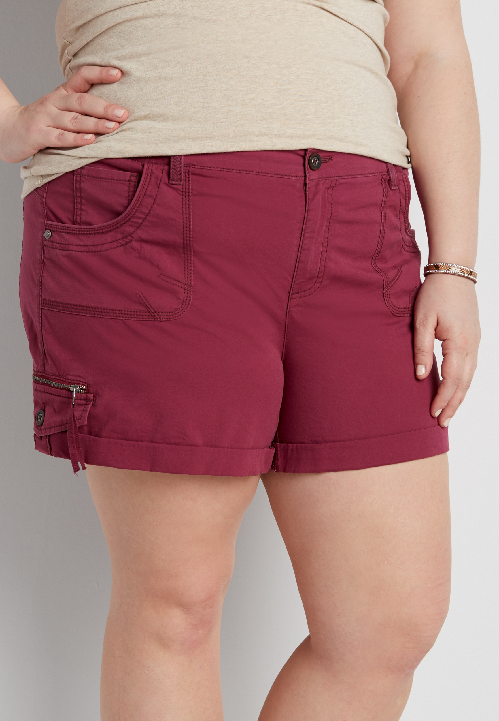 plus size utility shorts with knit waistband in purple dusk maurices