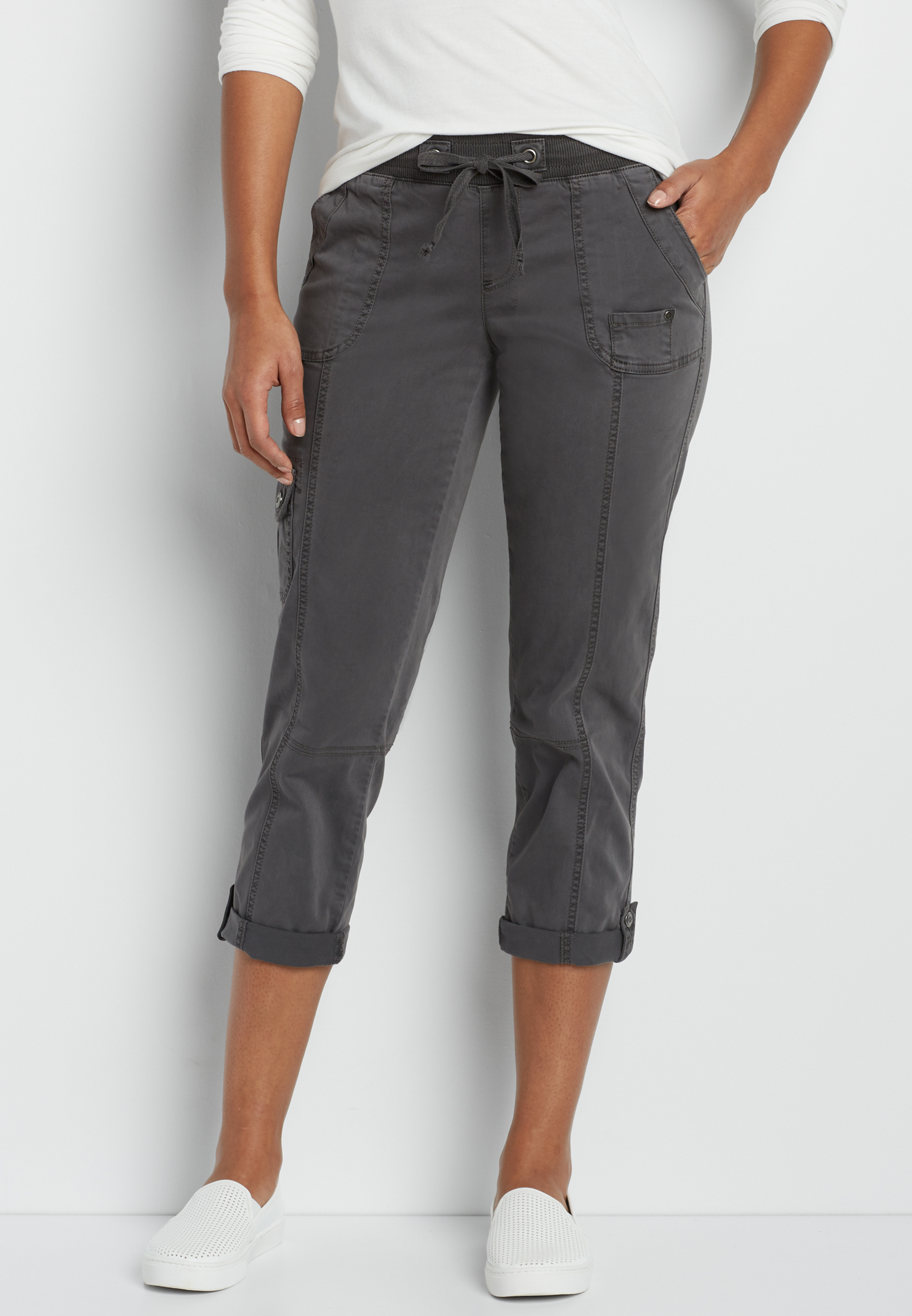 cargo capri with ribbed waistband | maurices