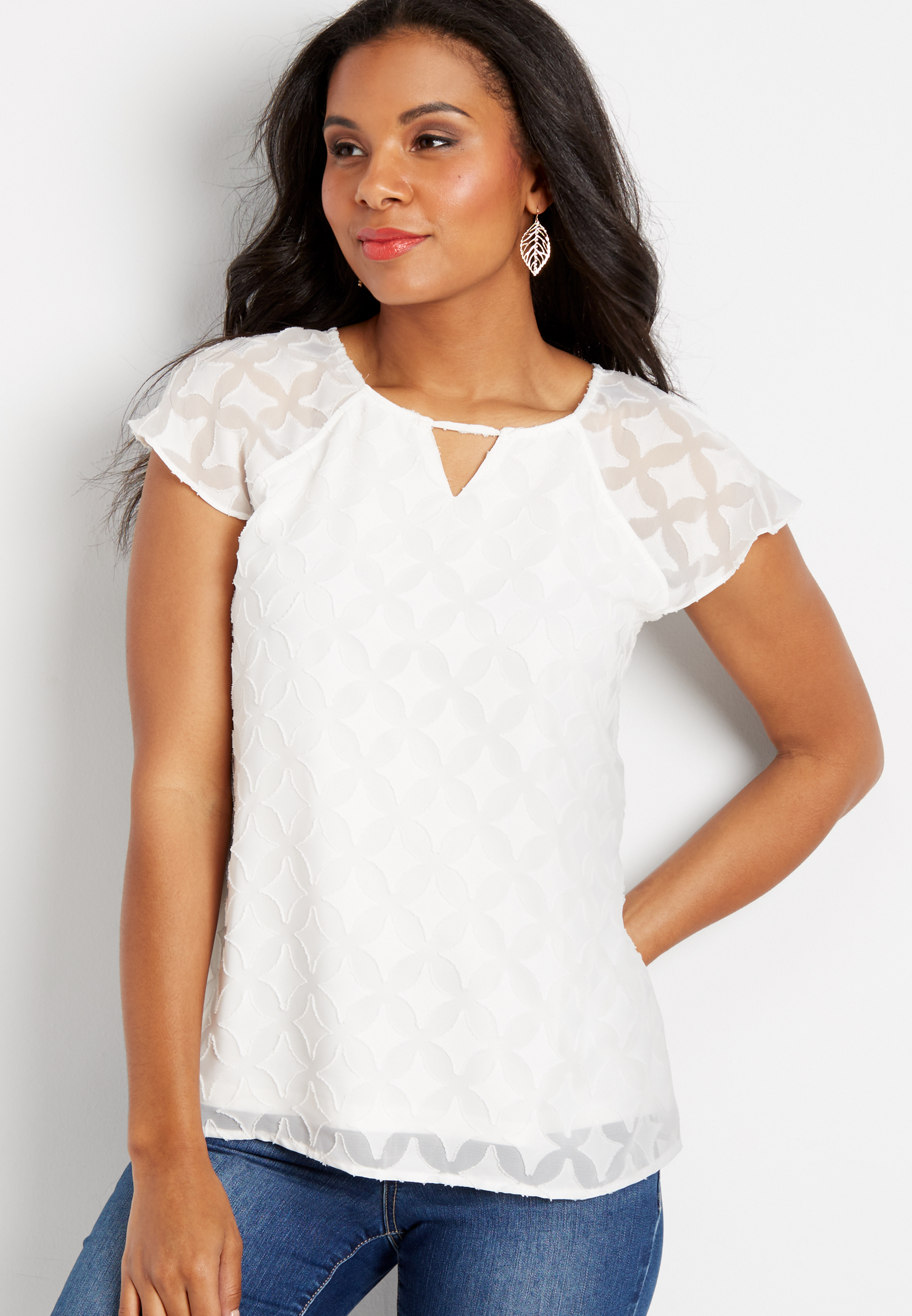 ruffled sleeve burnout blouse | maurices