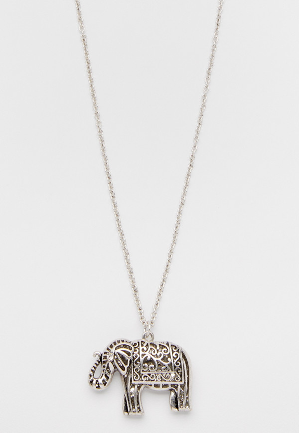 silvertone elephant pendant necklace with rhinestone interior | maurices