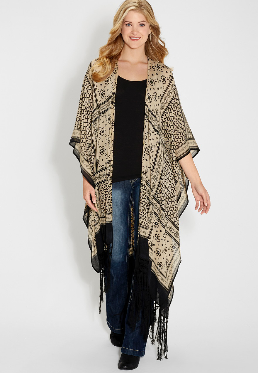 oversized ruana wrap with fringe | maurices