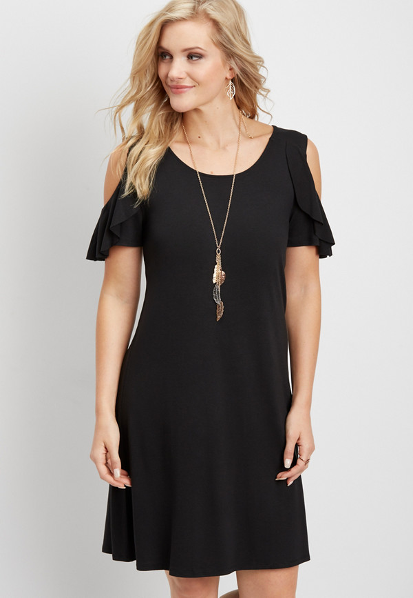 24/7 ruffled cold shoulder dress | maurices