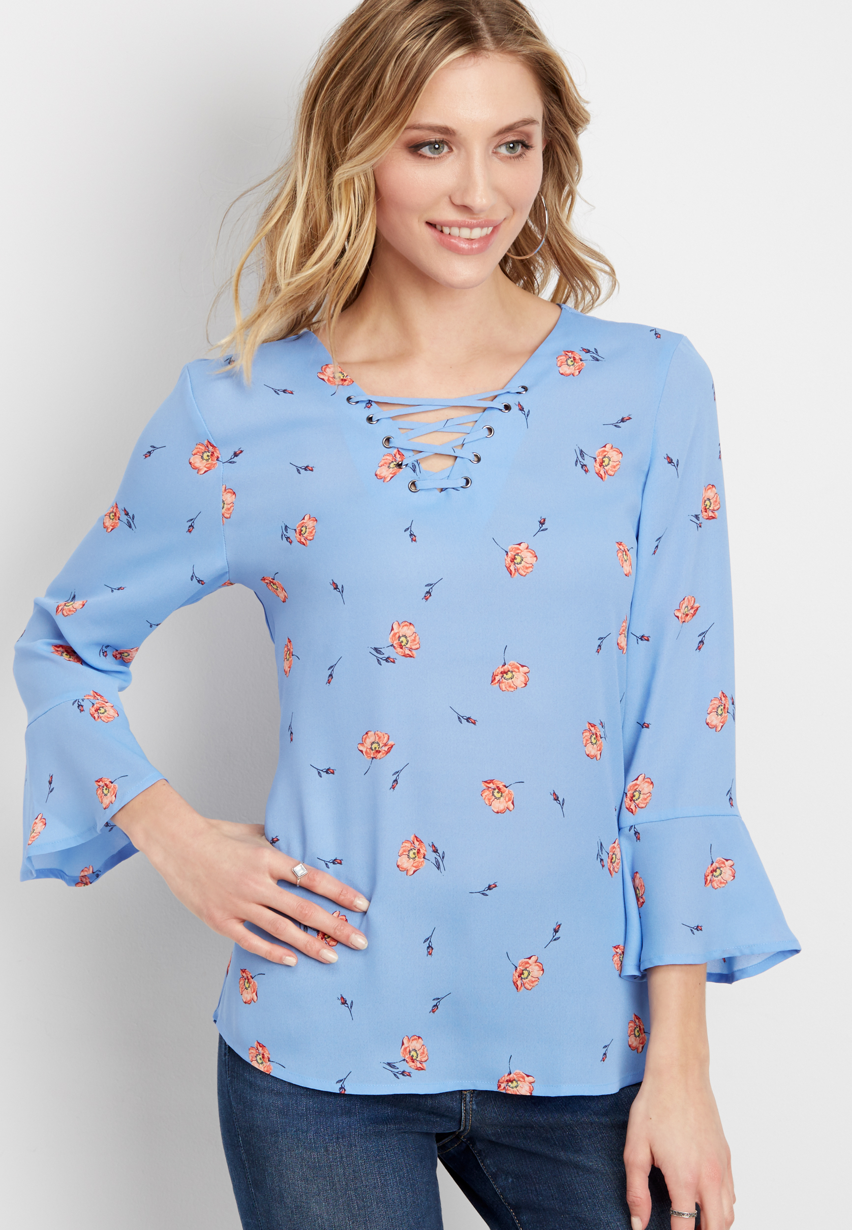 lace up floral blouse | maurices