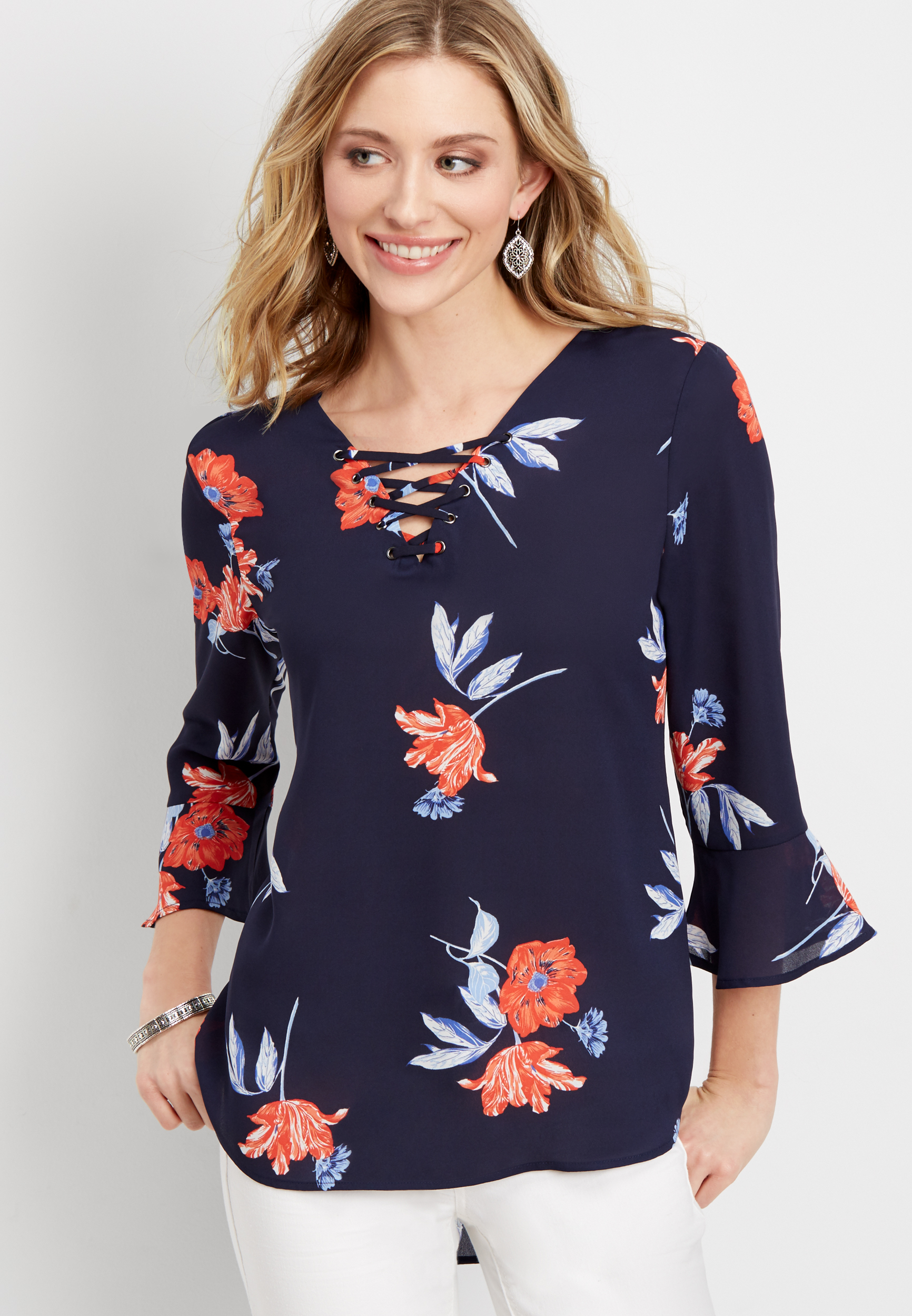 lace up floral blouse | maurices