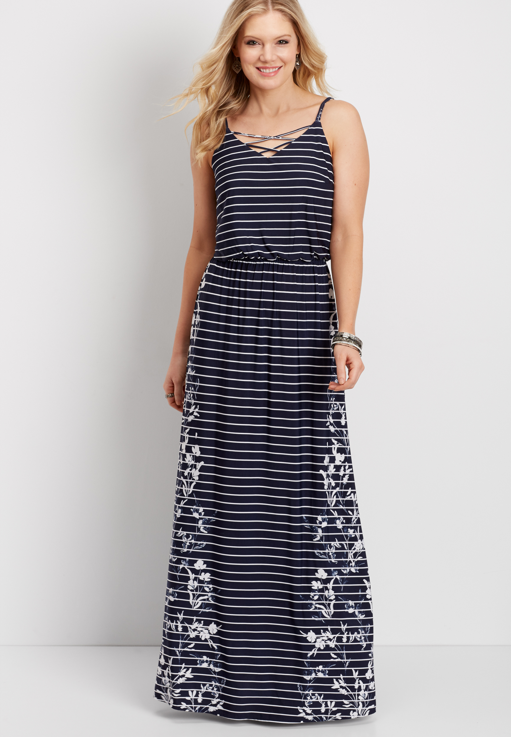 striped elastic waist maxi dress maurices
