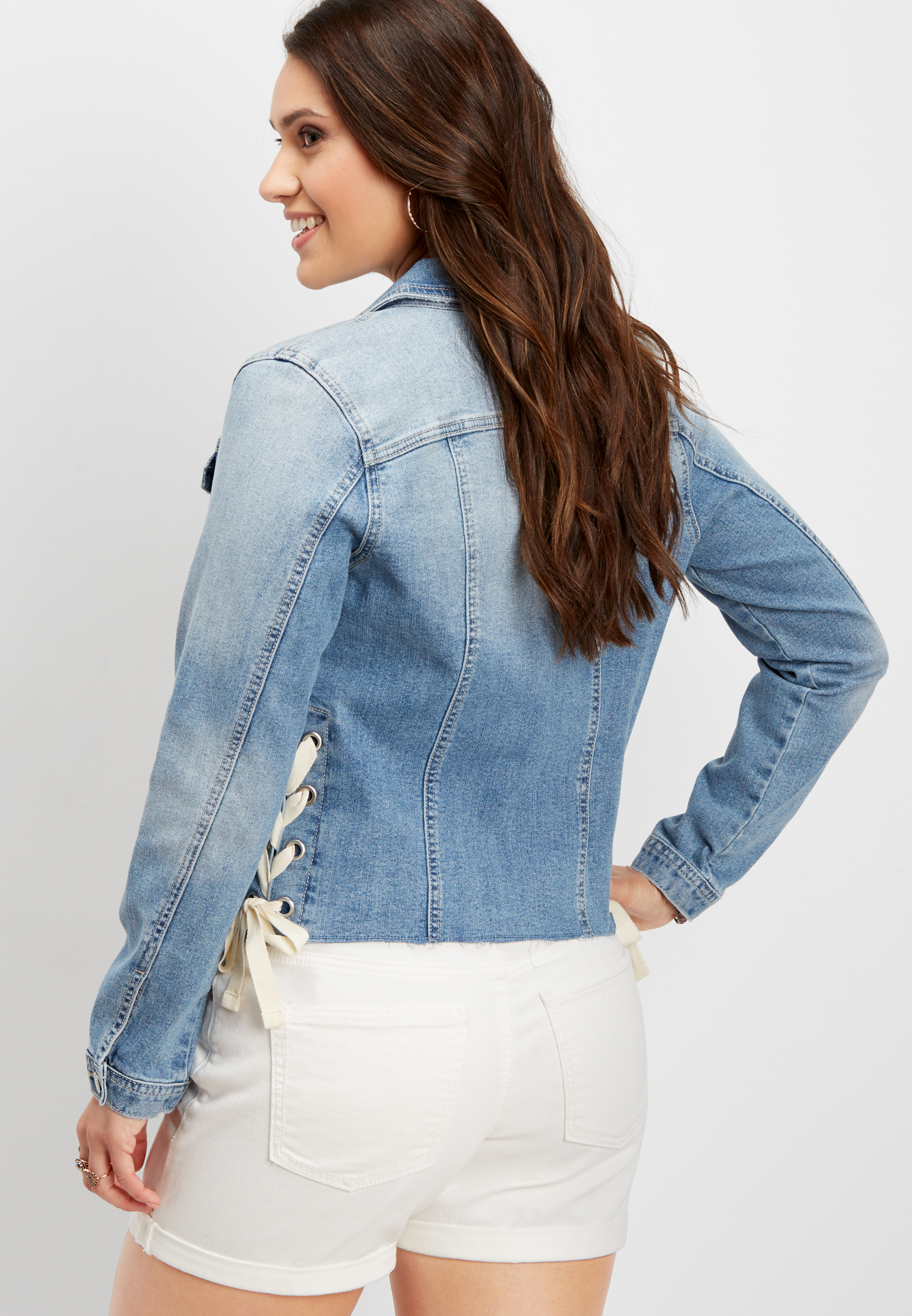 lace up denim jacket