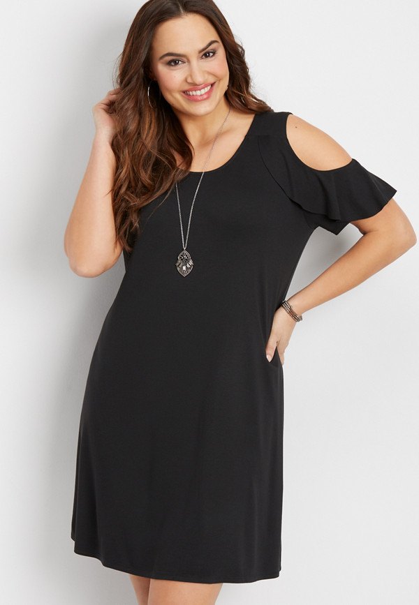 plus size 24/7 ruffled cold shoulder dress | maurices