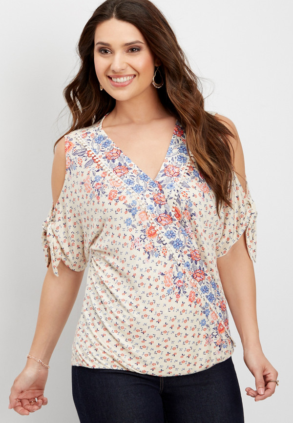 cold shoulder floral wrap tee | maurices
