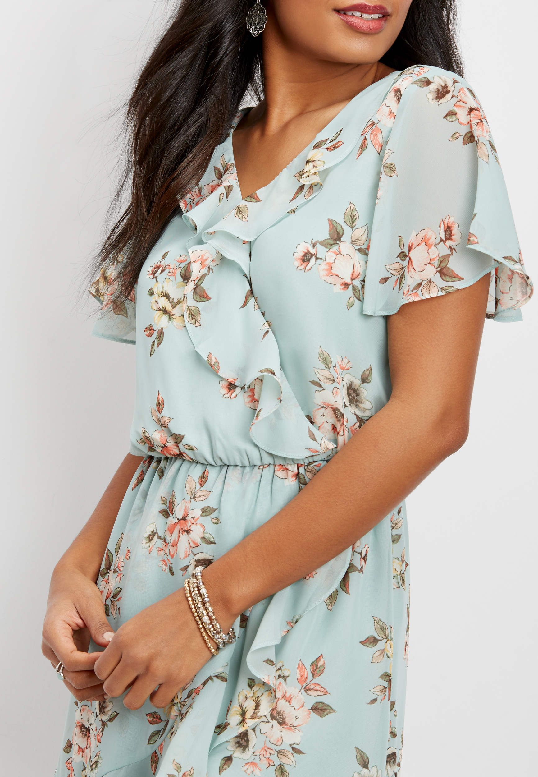 floral flutter sleeve dress