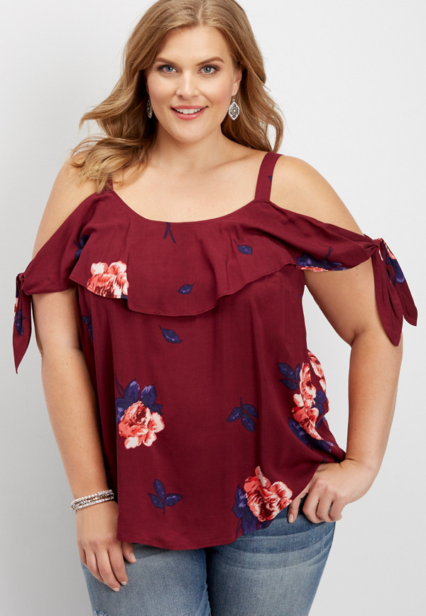 plus size rosy ruffled knotted sleeve tank | maurices
